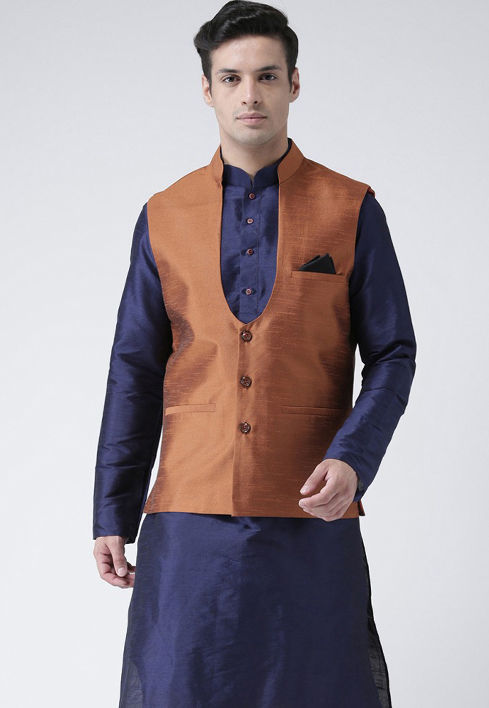 Rust Art Silk Nehru Jacket 235155