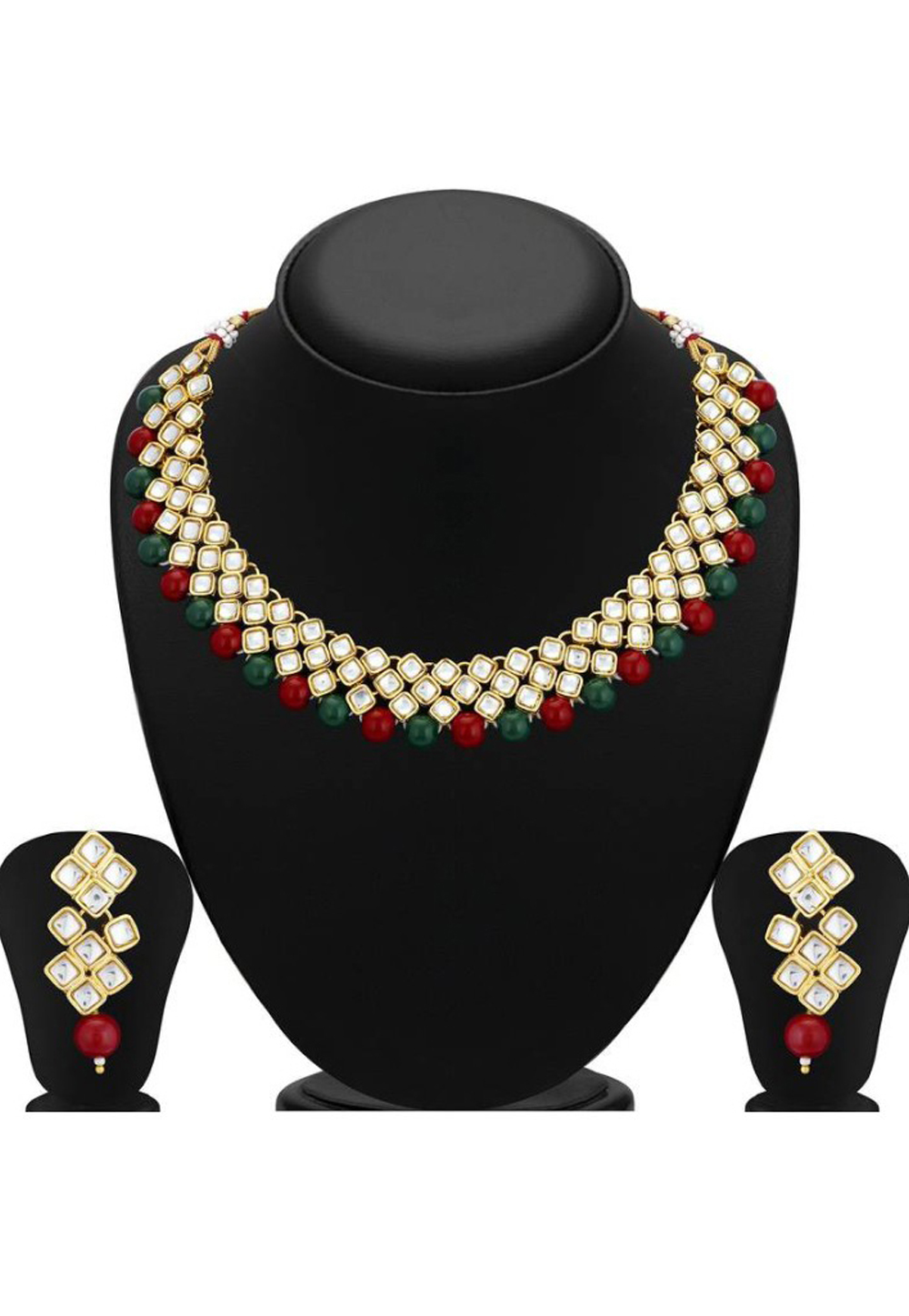 Red Alloy Austrian Diamond Necklace Set Earrings 191658