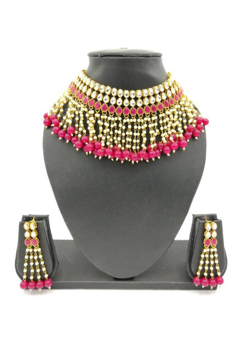 Pink Alloy Austrian Diamond Necklace Set Earrings 191659