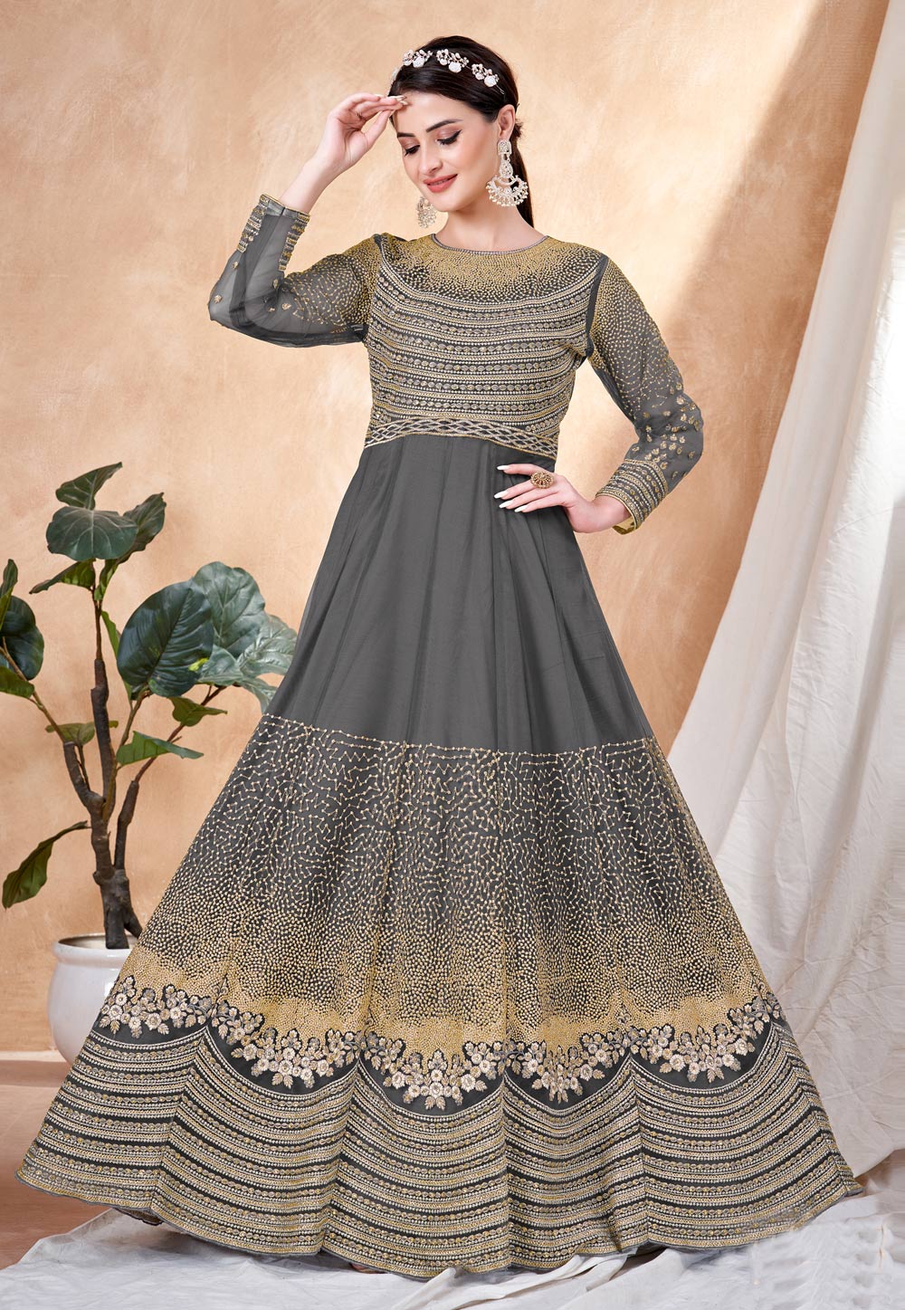 Net Fabric Black Color Superior Resham Embroidered Work Anarkali Suit