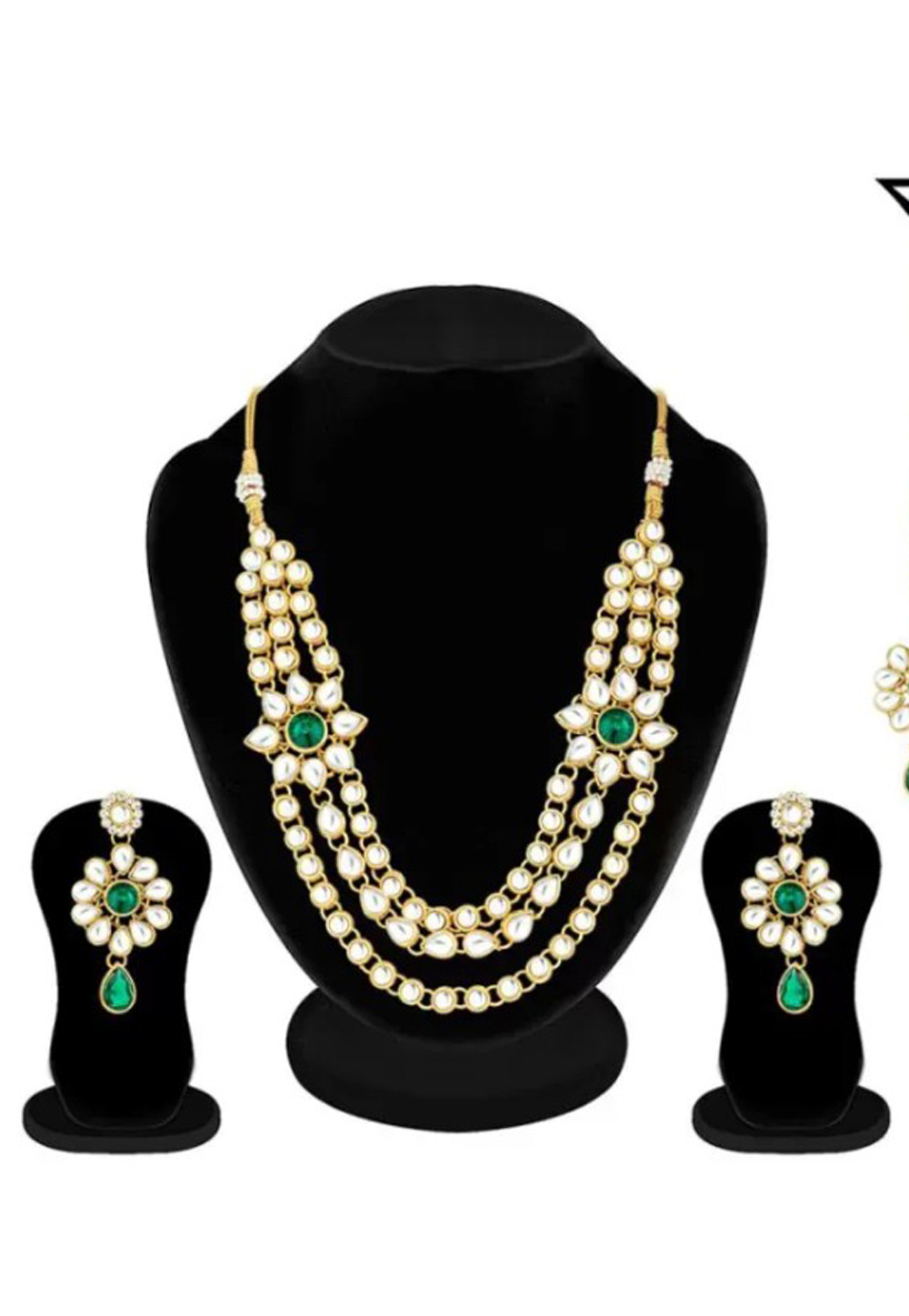 Green Alloy Austrian Diamond Necklace Set Earrings 191663