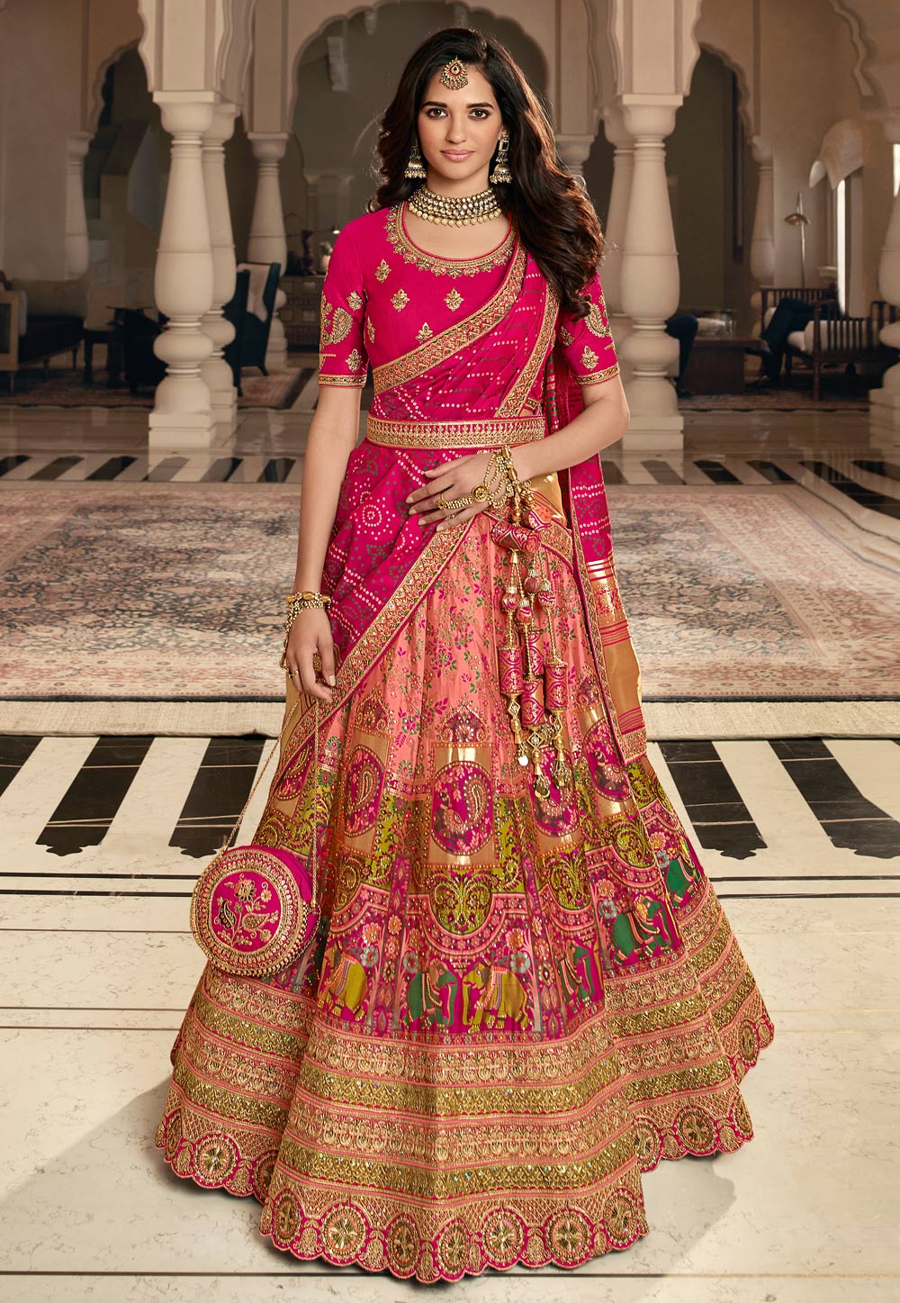 Pink Banarasi Silk Circular Lehenga Choli 260131