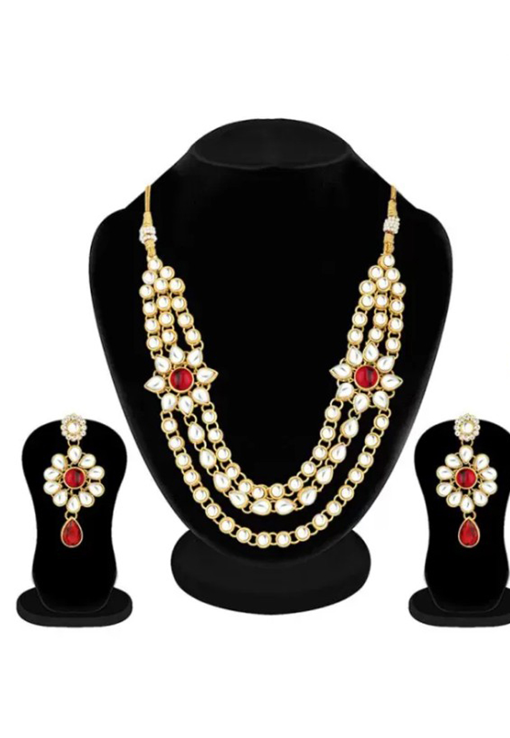Red Alloy Austrian Diamond Necklace Set Earrings 191664