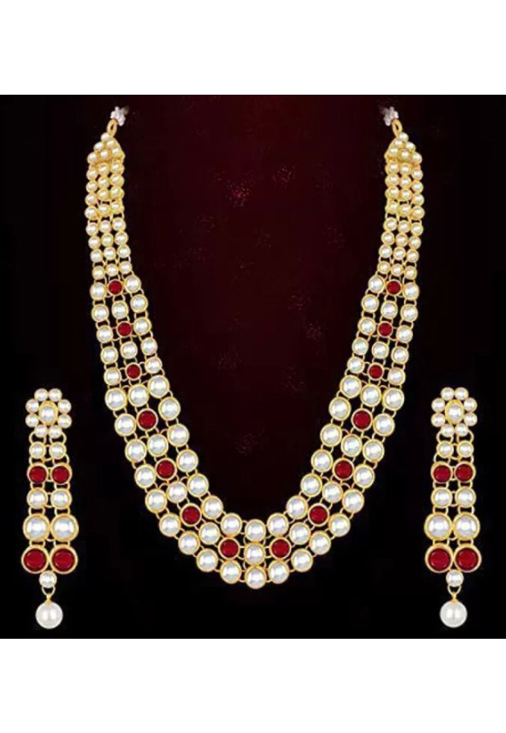 Red Alloy Austrian Diamond Necklace Set Earrings 191665