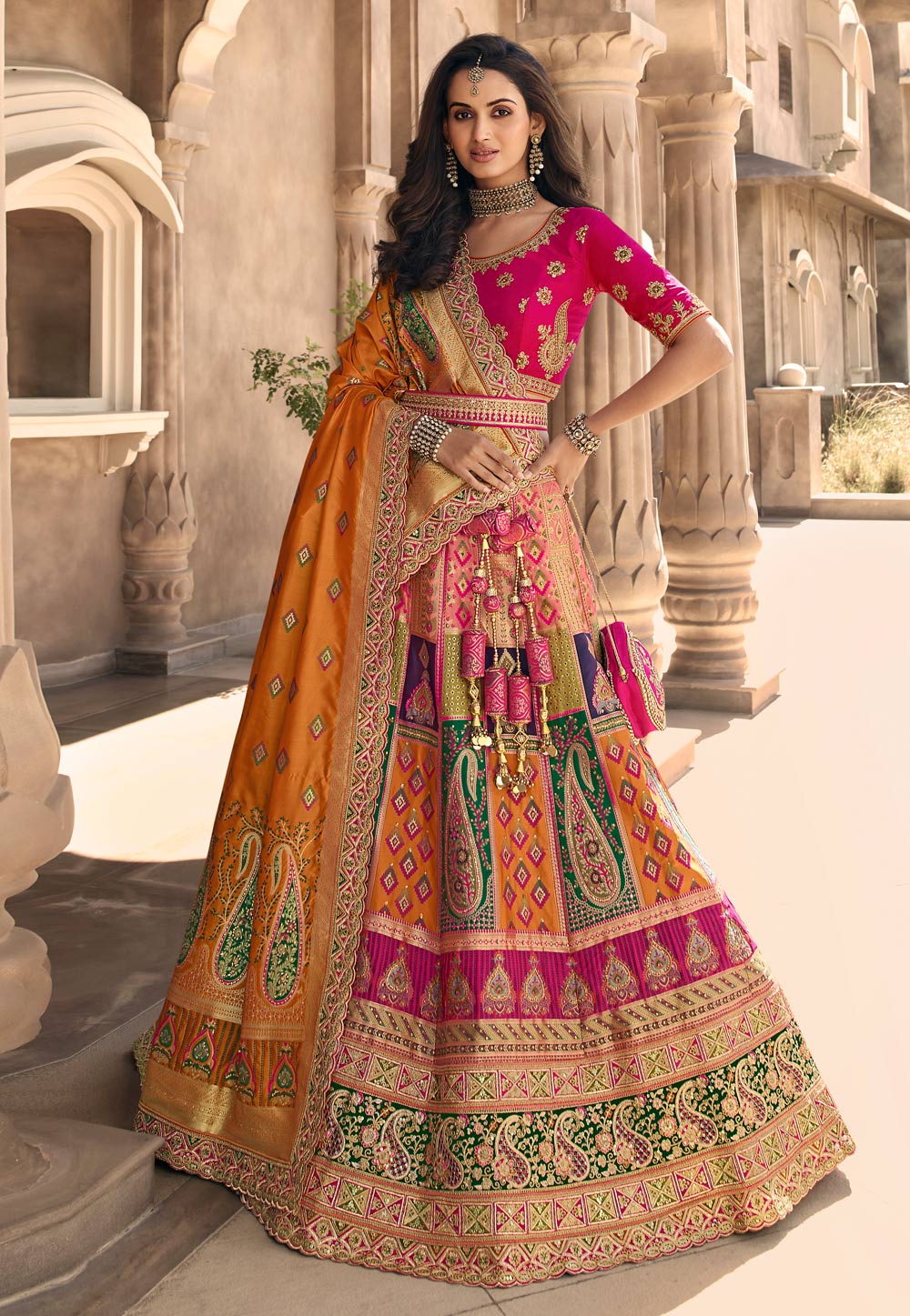 Multicolor Banarasi Silk Circular Lehenga Choli 260133