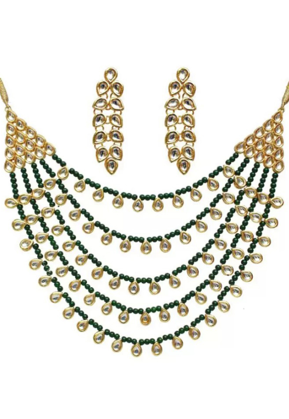 Green Alloy Austrian Diamond Necklace Set Earrings 191669