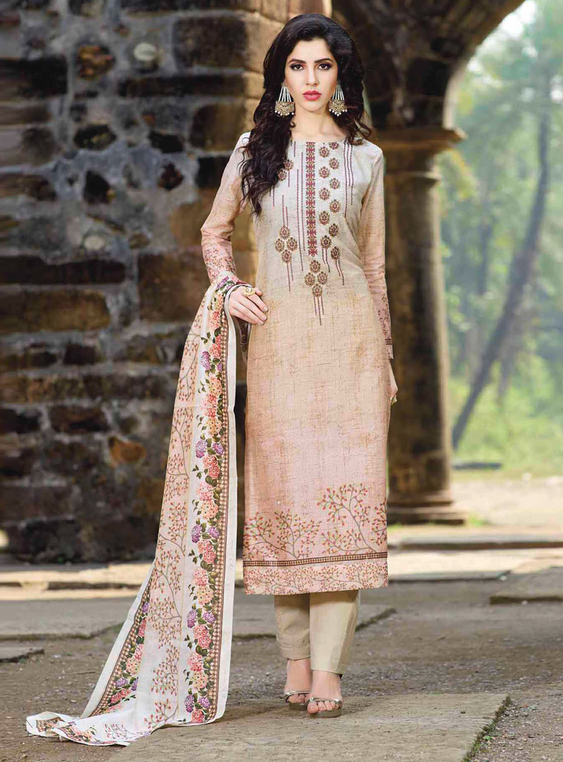 Beige Chanderi Pakistani Style Suit 122944