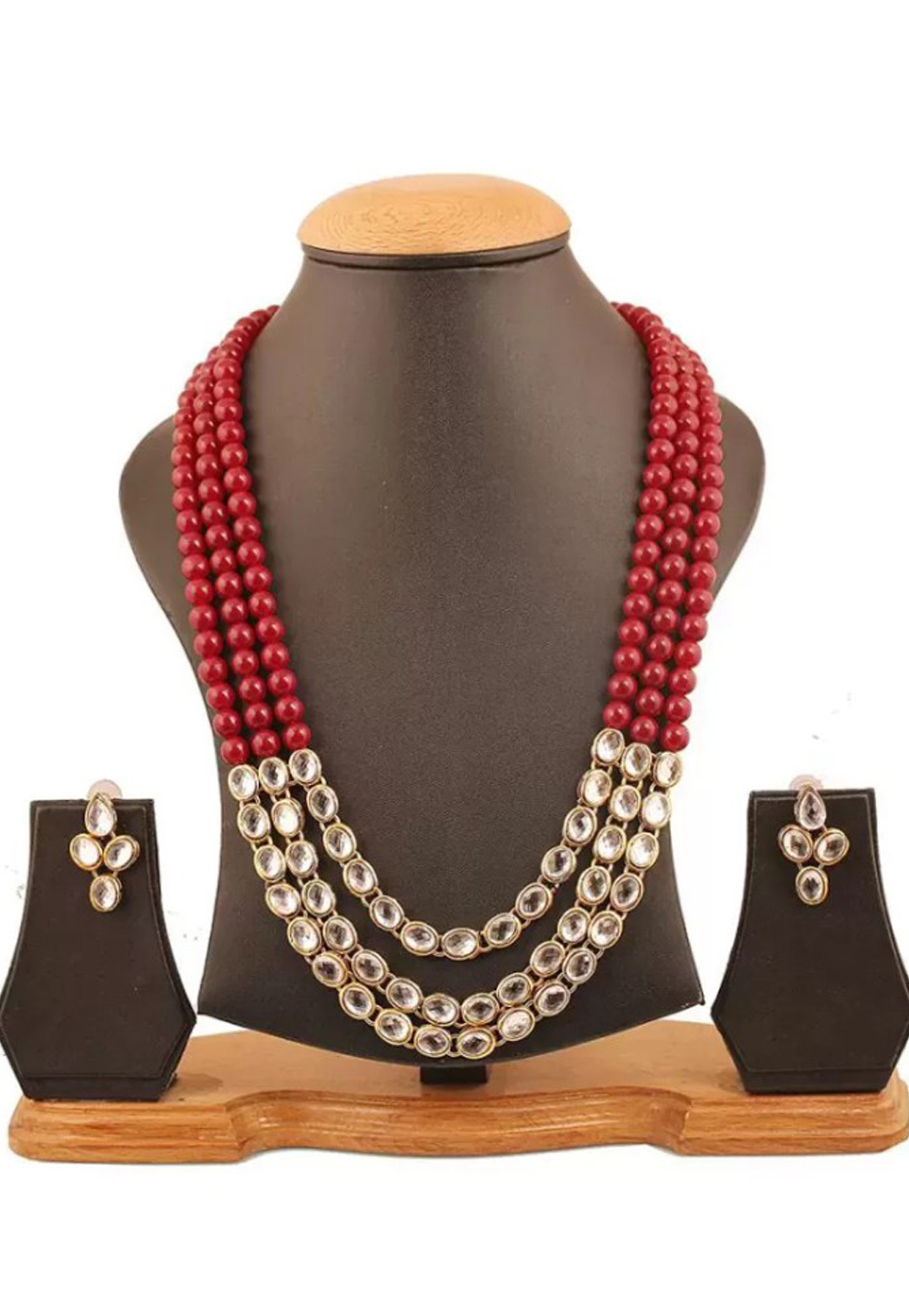 Red Alloy Austrian Diamond Necklace Set Earrings 191671
