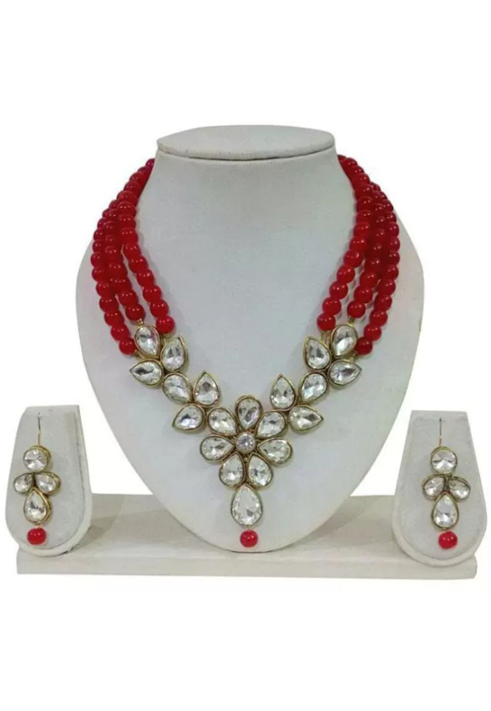 Red Alloy Austrian Diamond Necklace Set Earrings 191672