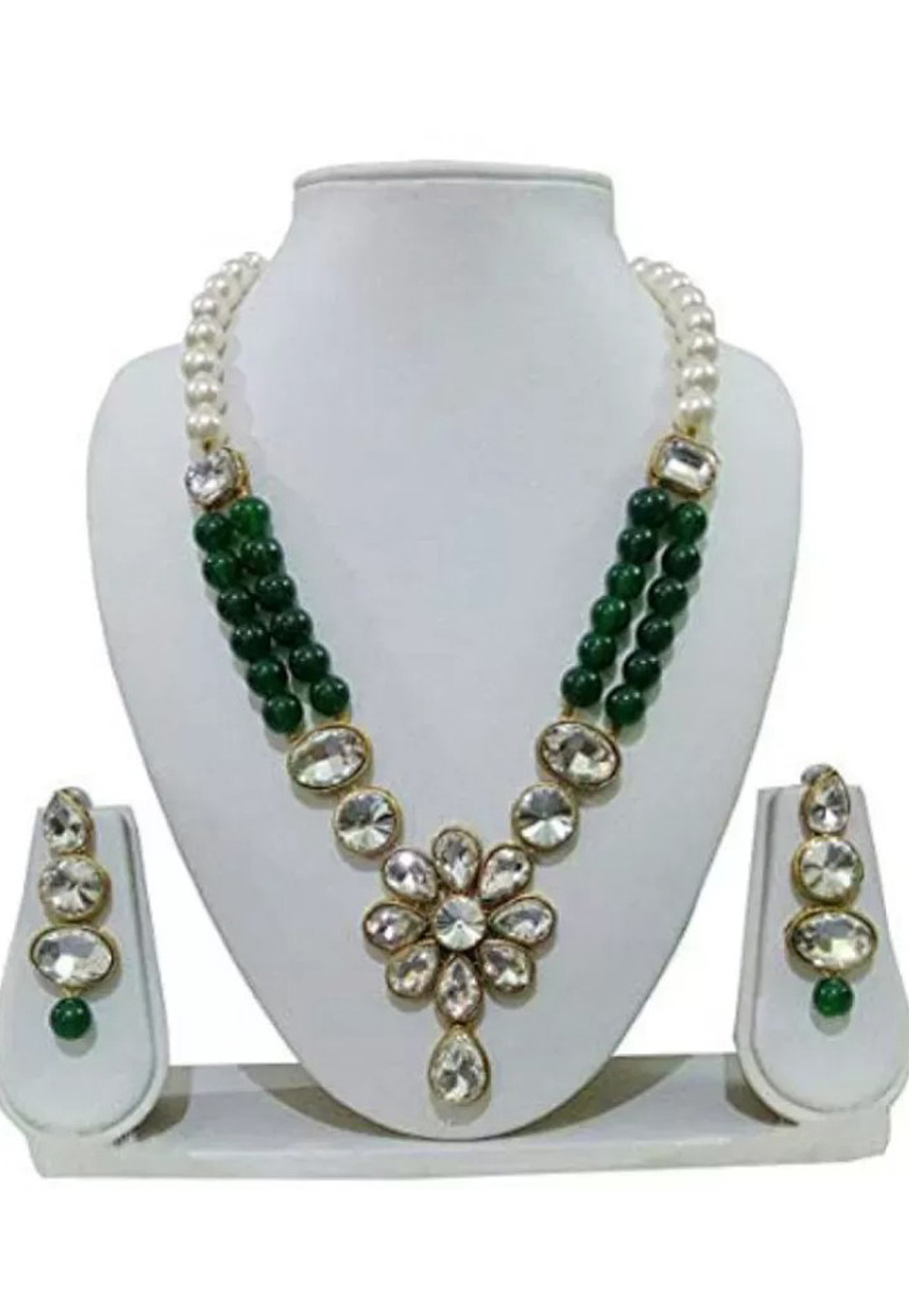 Green Alloy Austrian Diamond Necklace Set Earrings 191673