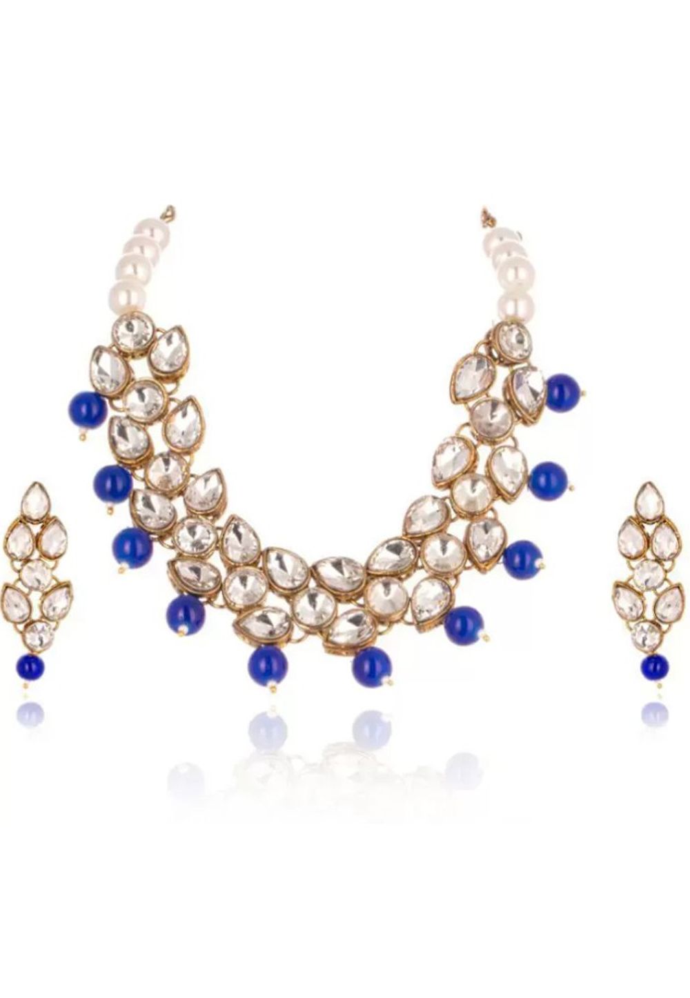 Blue Alloy Austrian Diamond Necklace Set Earrings 191674
