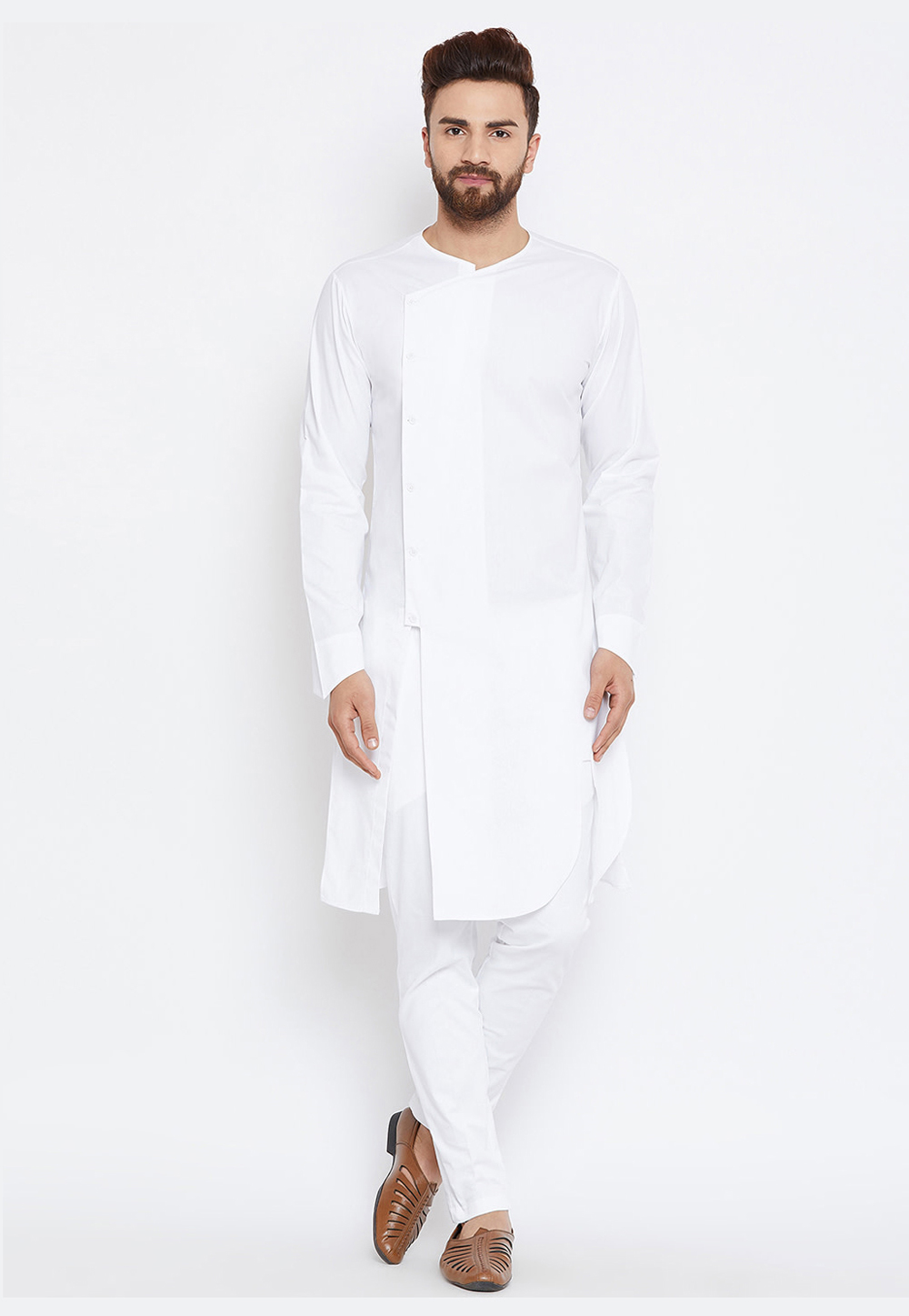 White Cotton Readymade Kurta Pajama 213640