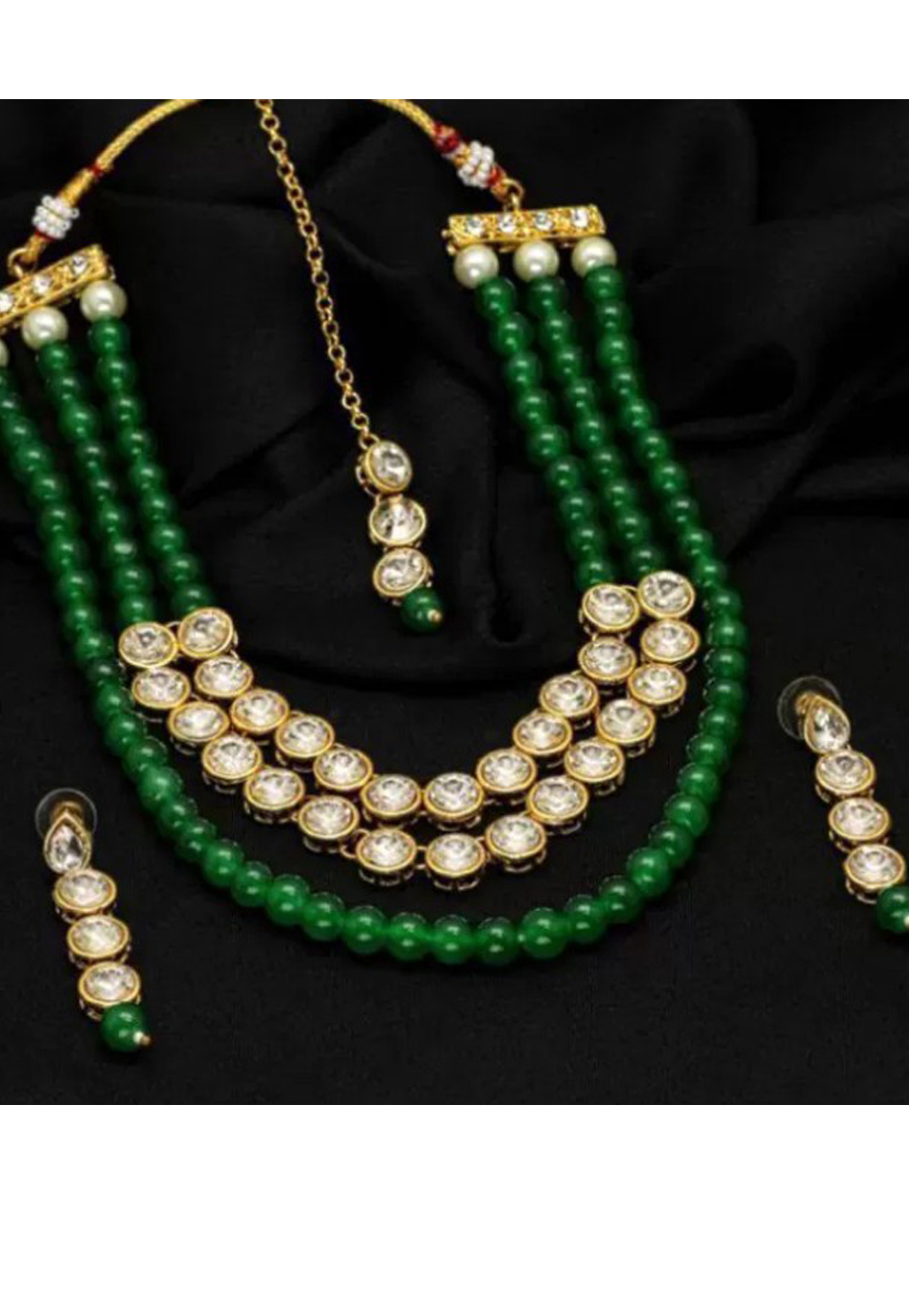 Green Alloy Austrian Diamond Necklace Set Earrings 191679