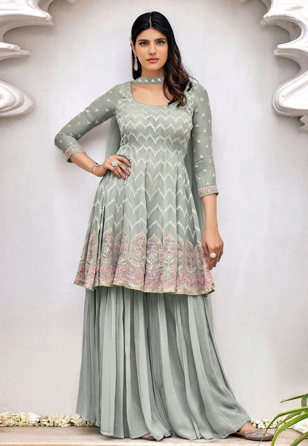 Grey Georgette Palazzo Suit 255495