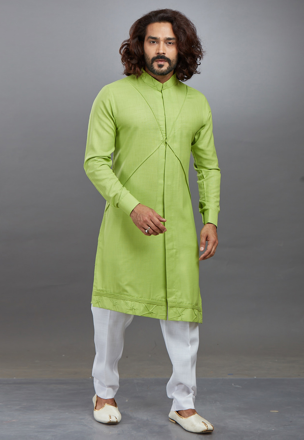 Light Green Cotton Readymade Kurta Pajama 208448
