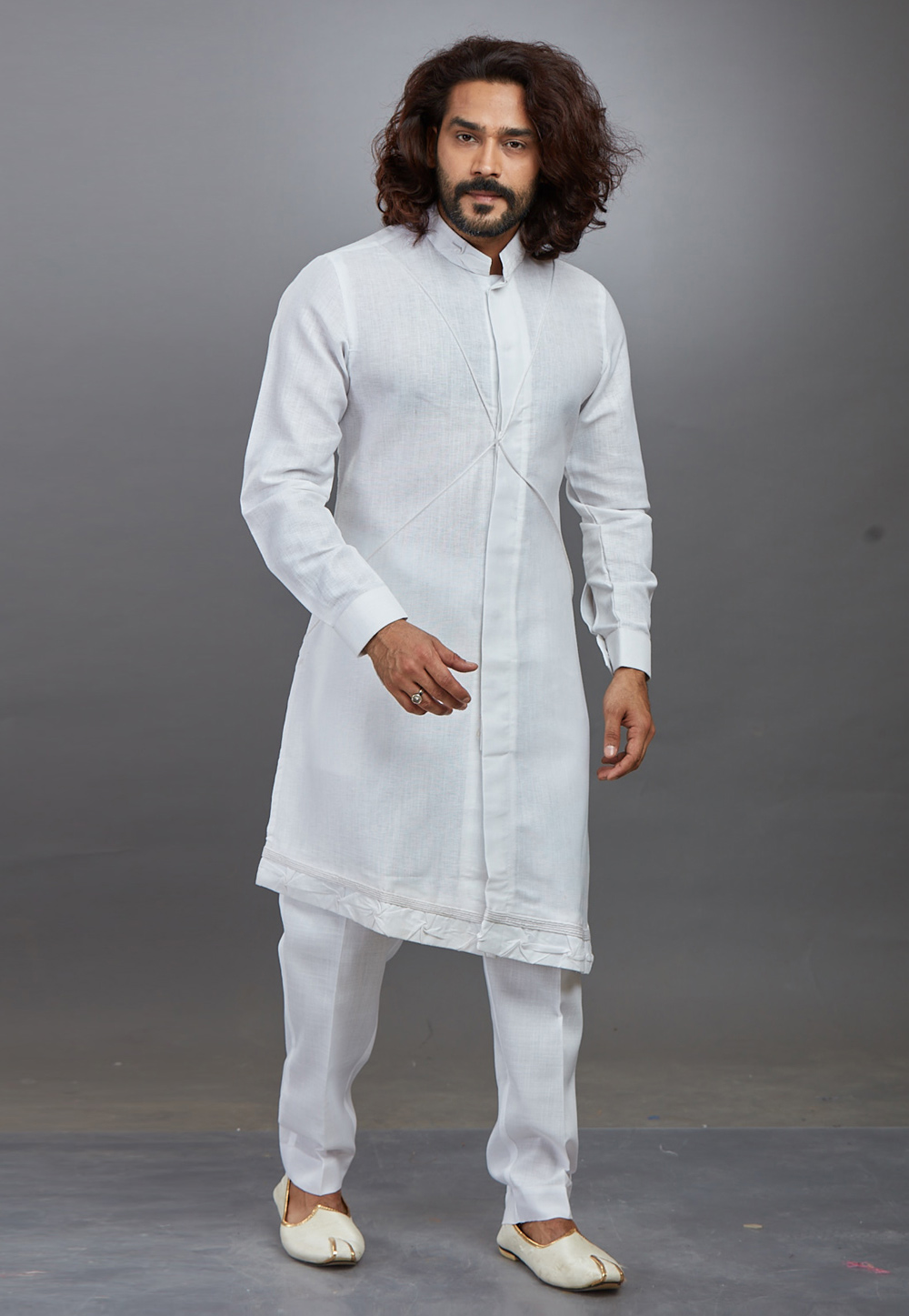Off White Cotton Readymade Kurta Pajama 208449