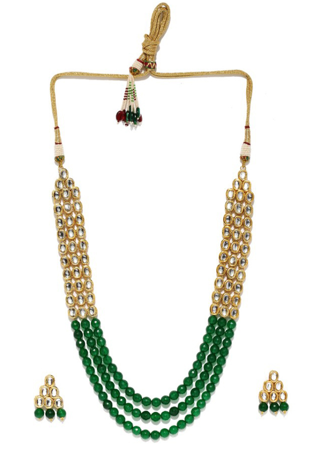 Green Alloy Austrian Diamond Necklace Set Earrings 191683