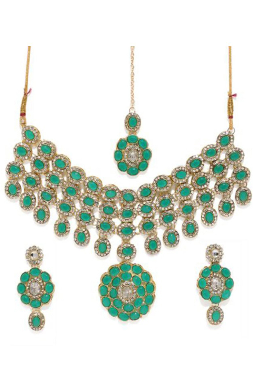 Green Alloy Austrian Diamond Necklace Set Earrings 191684