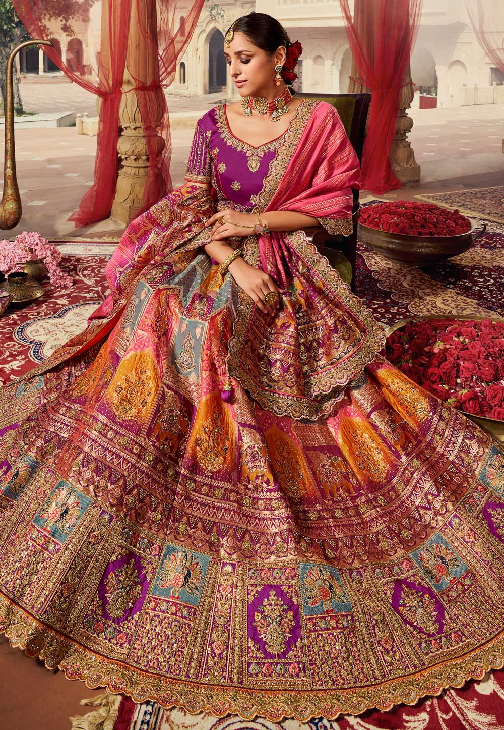 Engagement, Party Wear, Reception Orange color Banarasi Silk fabric Lehenga  : 1895458