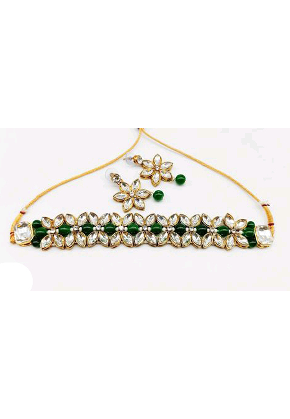 Green Alloy Austrian Diamond Necklace Set Earrings 198910