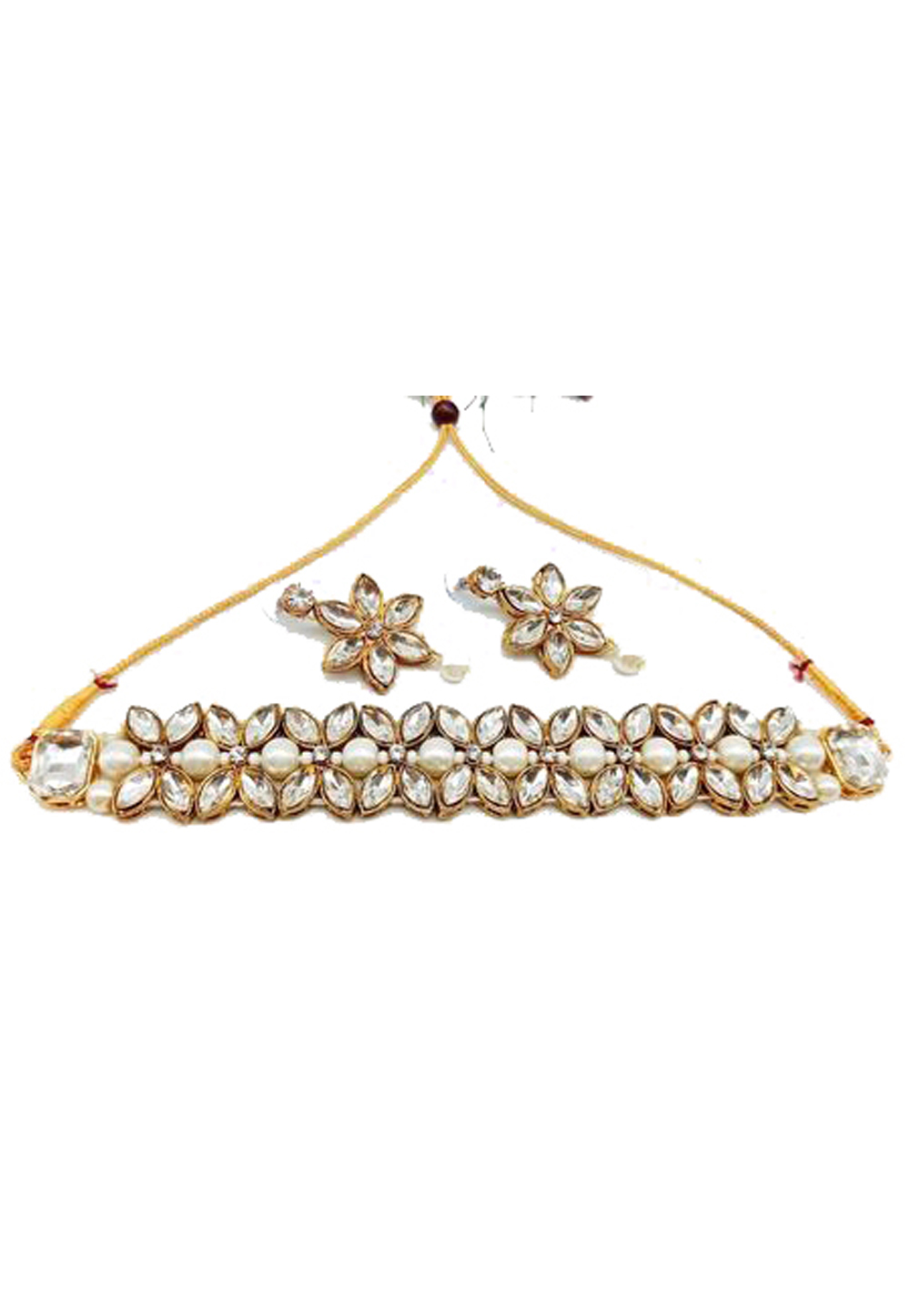 White Alloy Austrian Diamond Necklace Set Earrings 198911