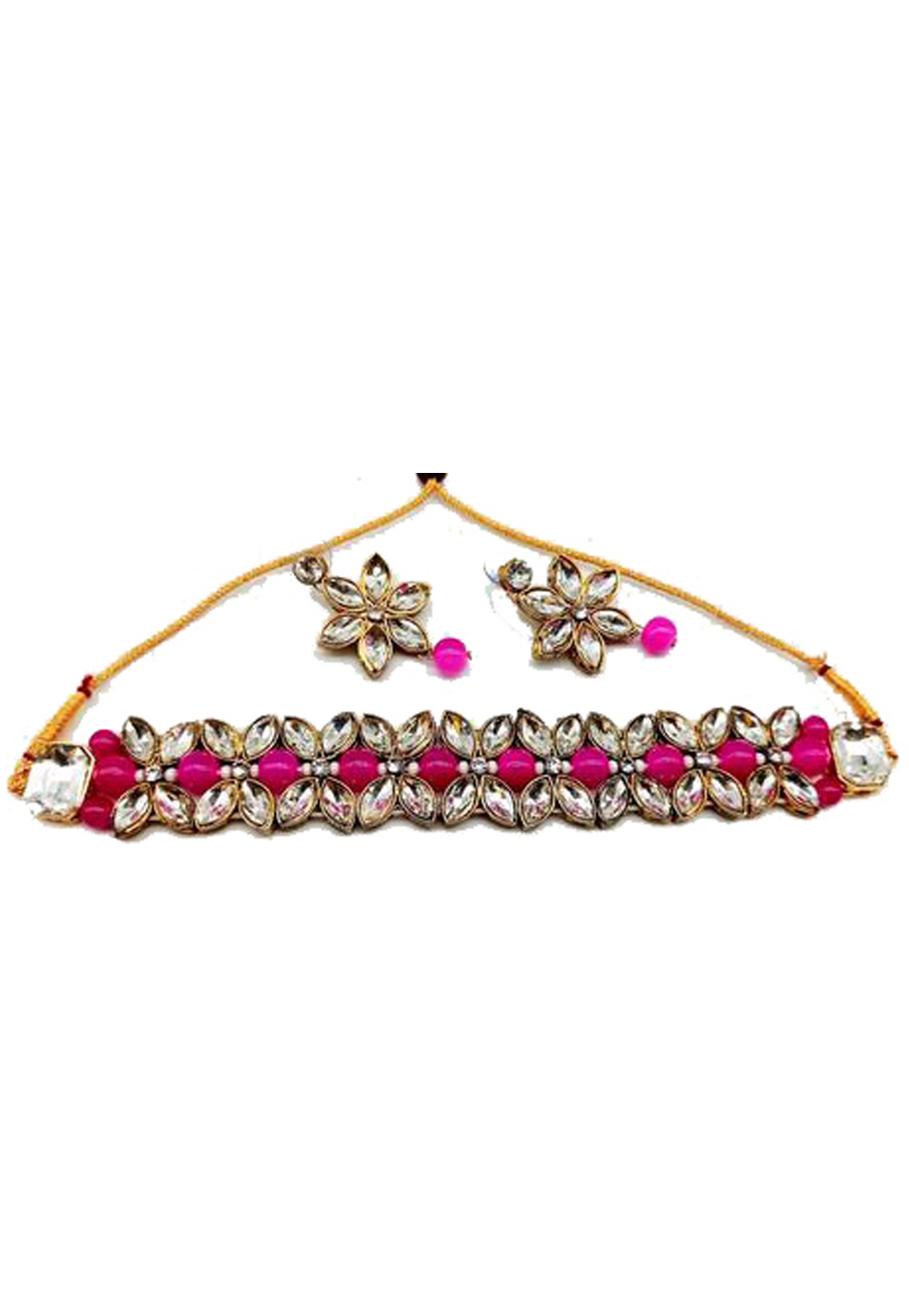 Pink Alloy Austrian Diamond Necklace Set Earrings 198912