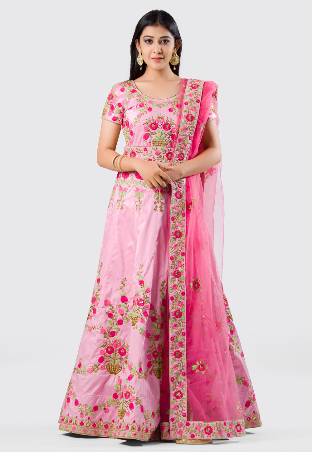 Pink Silk Anarkali Suit With Embroidery Work 154582