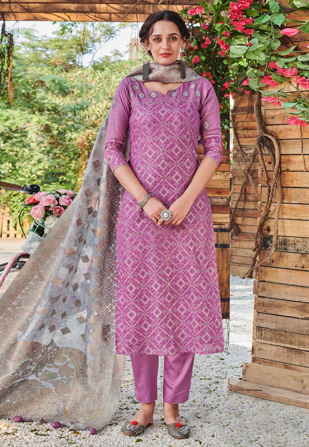 Light Purple Bhagalpuri Readymade Pant Style Suit 208544
