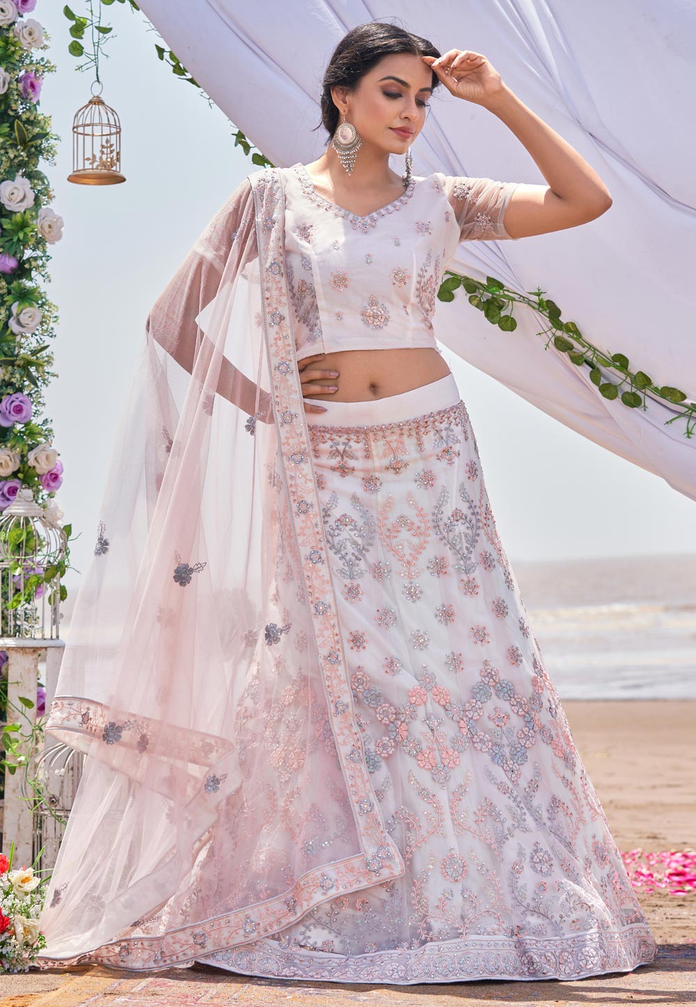 Net Embroidery Lehenga Choli in White | Lehenga for girls, Lehenga style,  Bridal lehenga