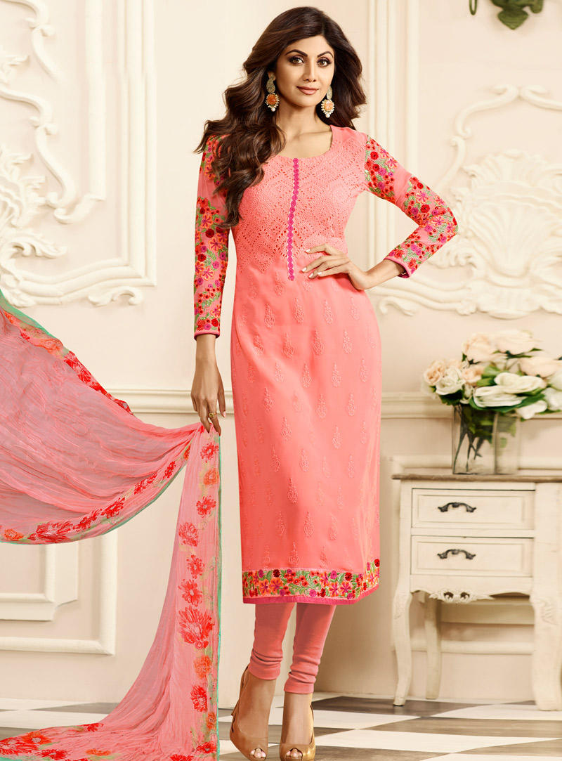 Shilpa Shetty Pink Georgette Churidar Salwar Suit 101143