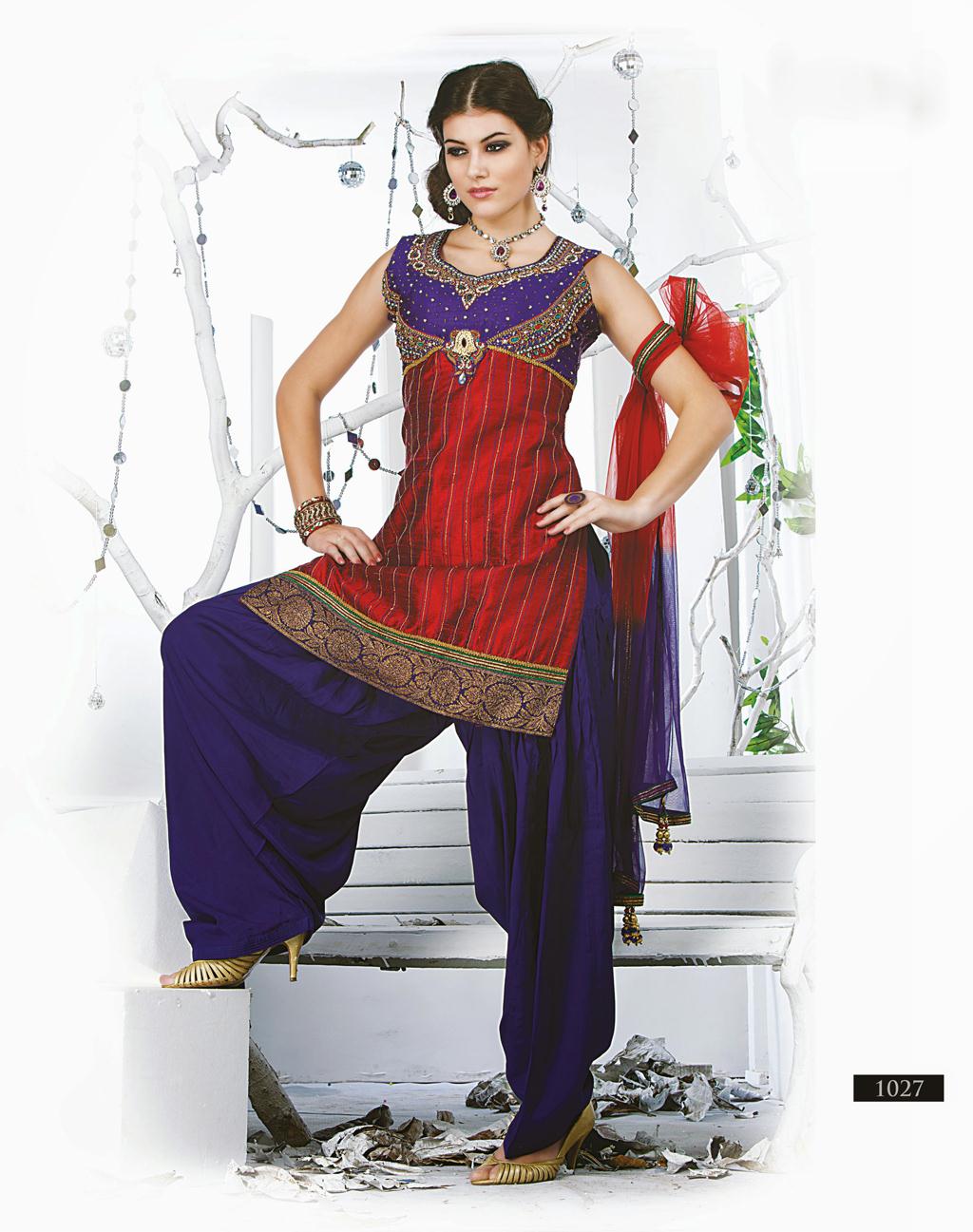 Red Silk Embroidered Punjabi Salwar Suit 28746