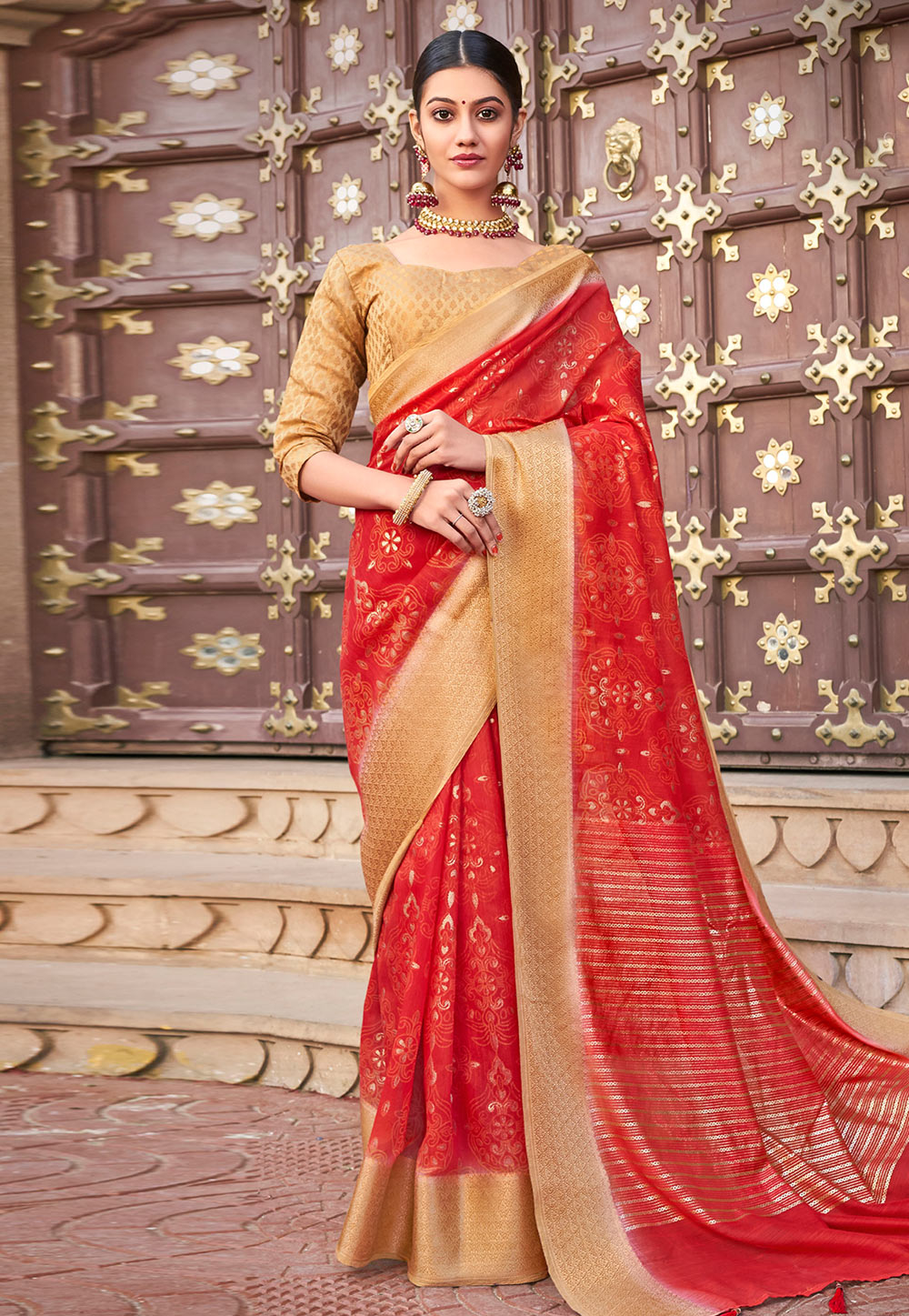 Red Cotton Silk Saree With Blouse 208739