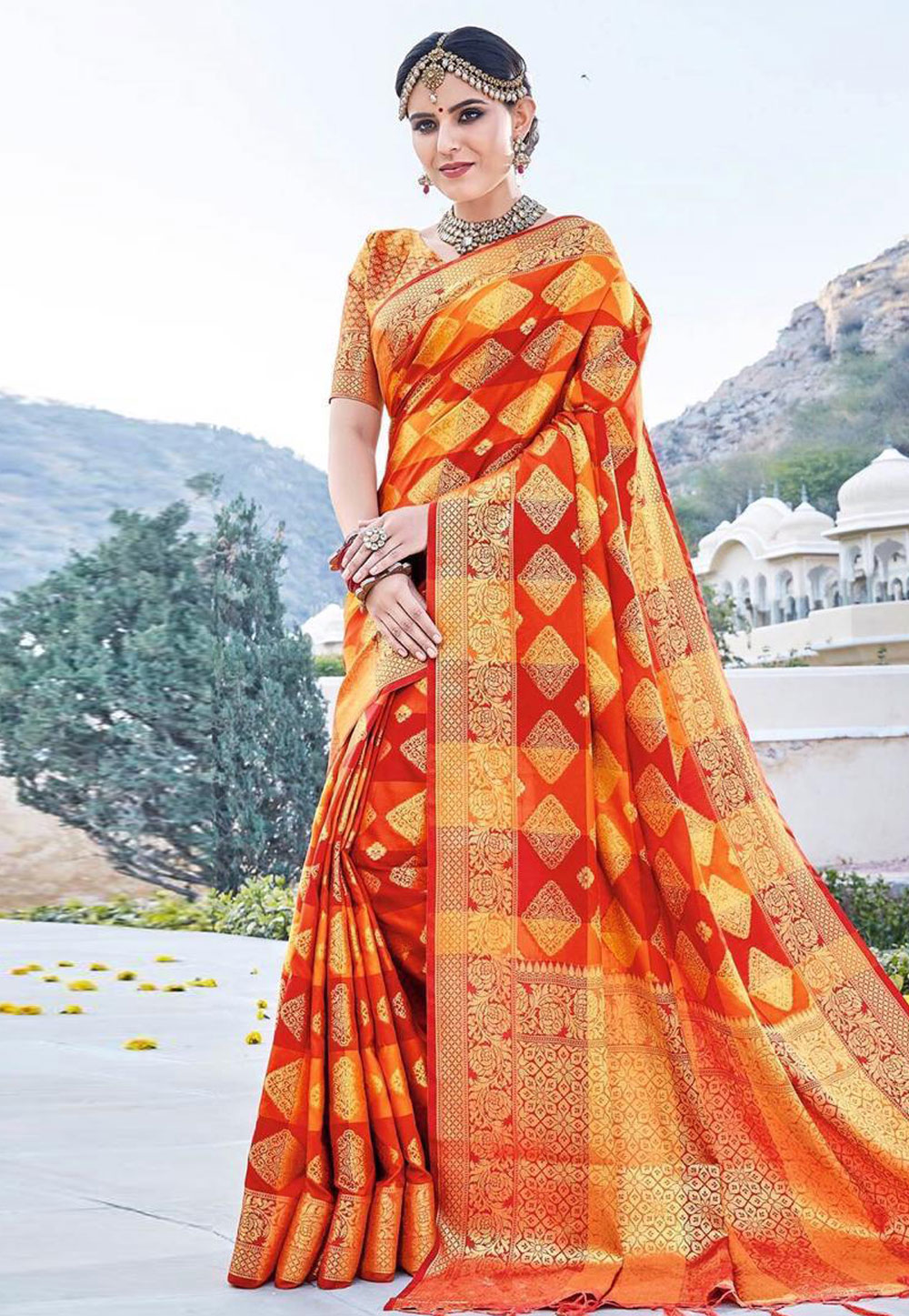 Orange Silk Festival Wear Saree 172928