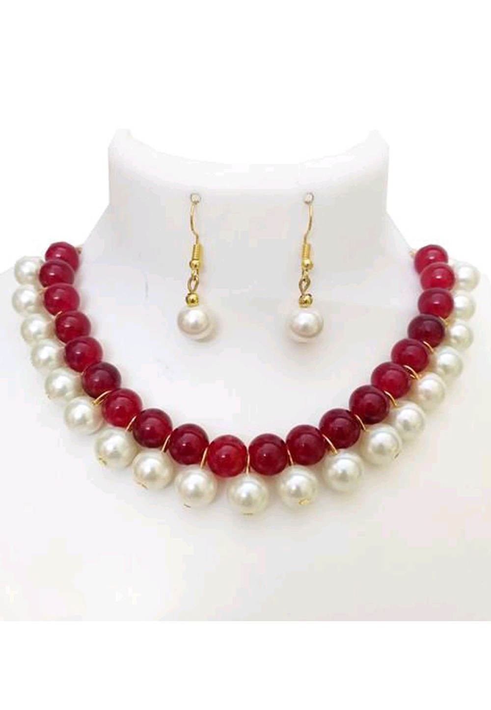 Red Alloy Austrian Diamond Necklace Set Earrings 198926