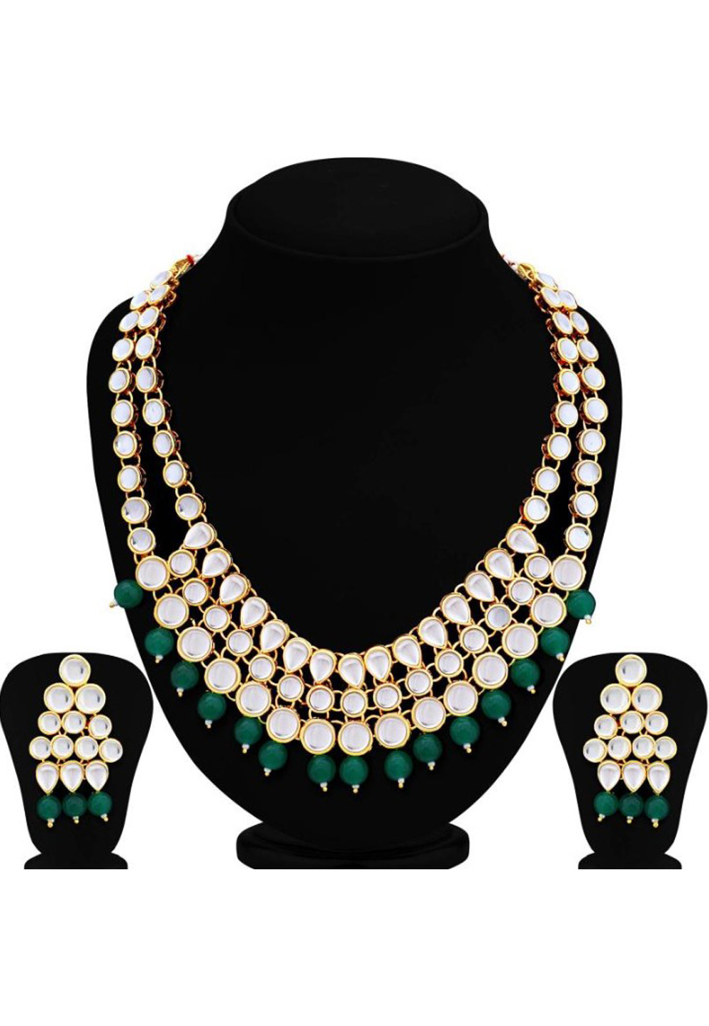 Green Alloy Austrian Diamond Necklace Set Earrings 198930