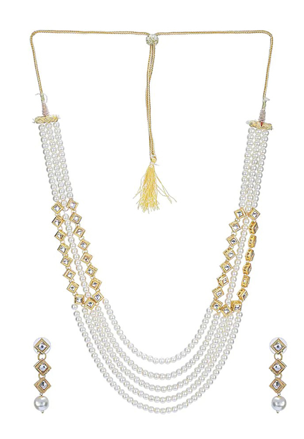 Off White Alloy Austrian Diamond Necklace Set Earrings 198932