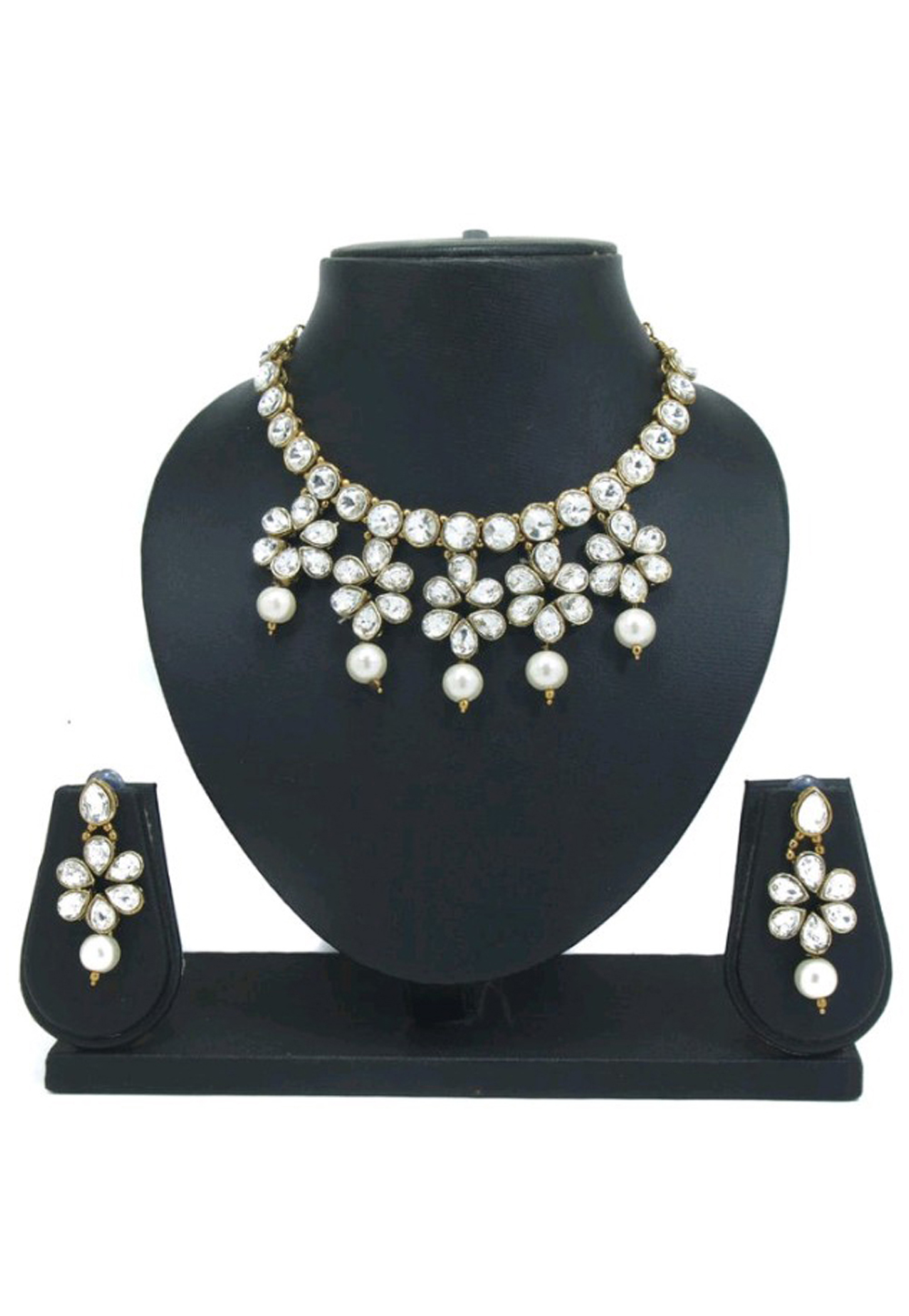 White Alloy Austrian Diamond Necklace Set Earrings 198939