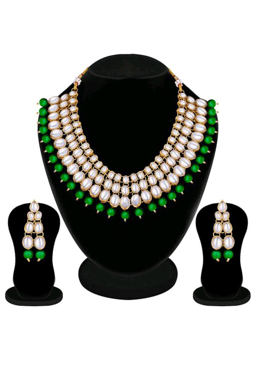 Green Alloy Austrian Diamond Necklace Set Earrings 198943