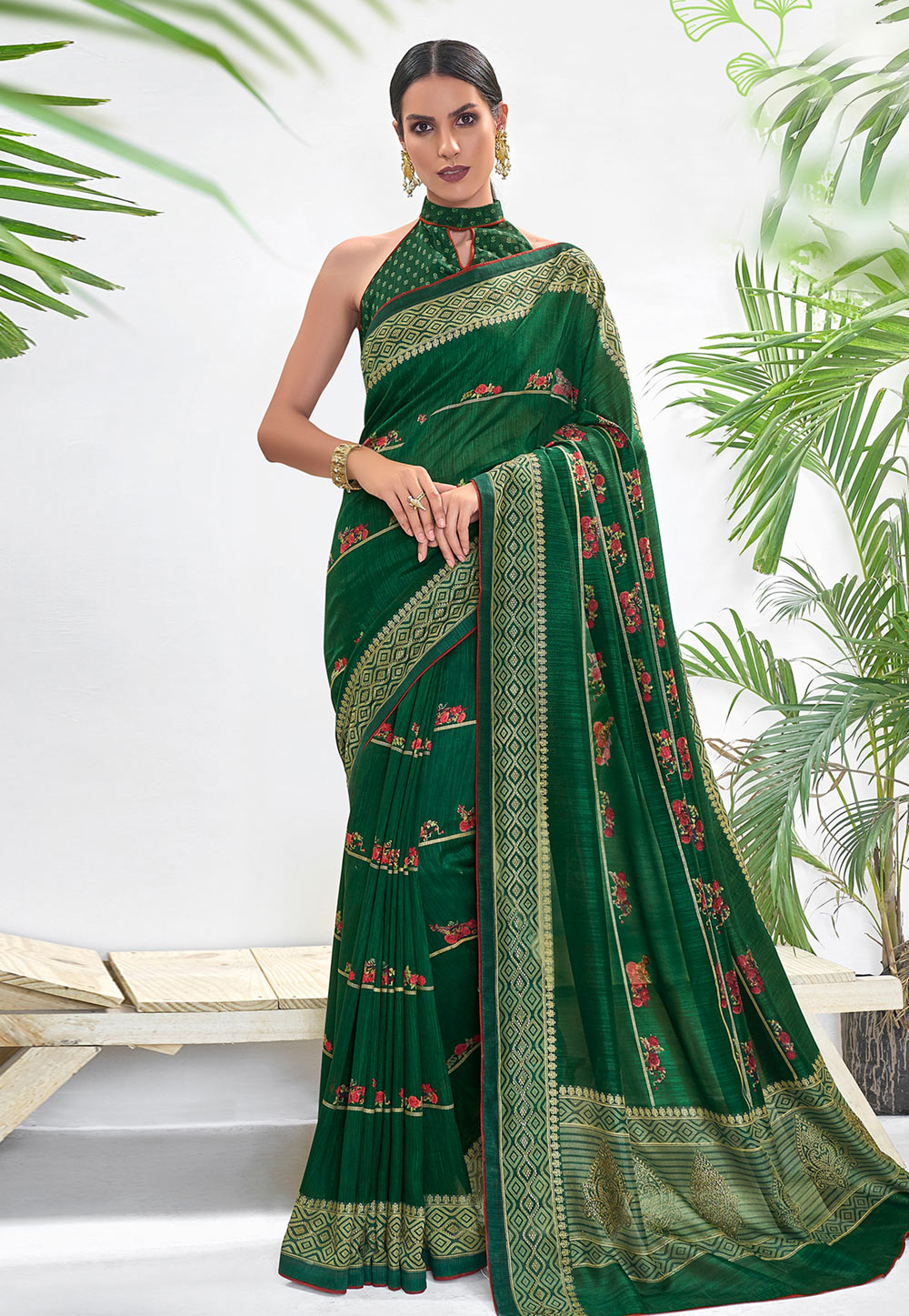 Green Chanderi Silk Saree With Blouse 209001
