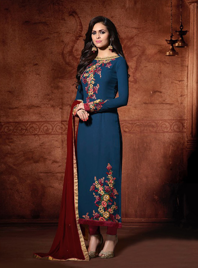 Navy Blue Georgette Pakistani Style Suit 94087