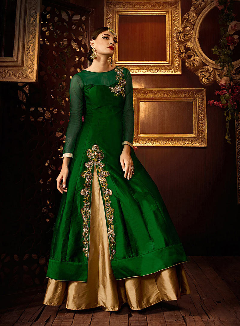 Green Silk Indo Western Lehenga Choli 73074