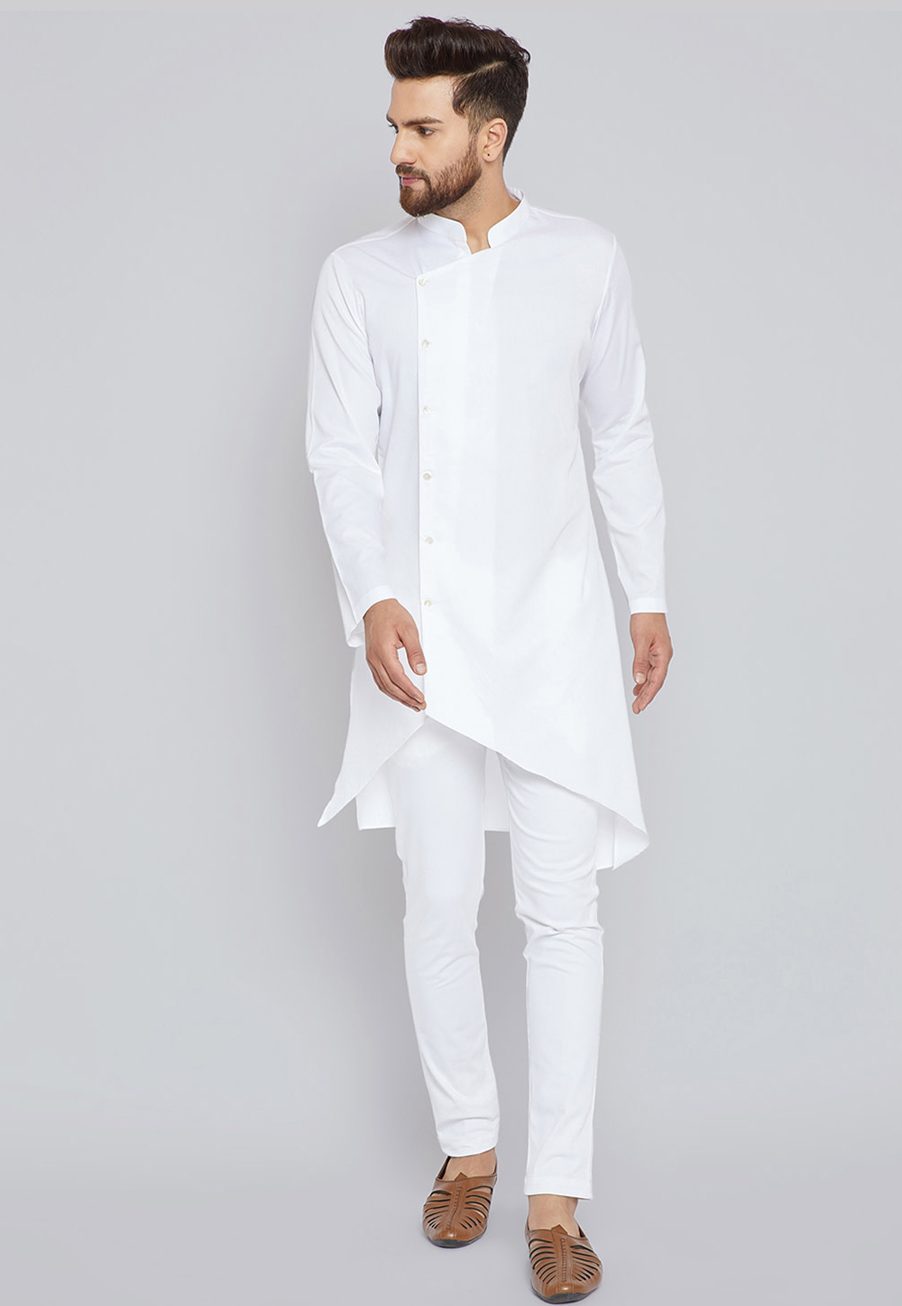 White Cotton Readymade Kurta Pajama 213645
