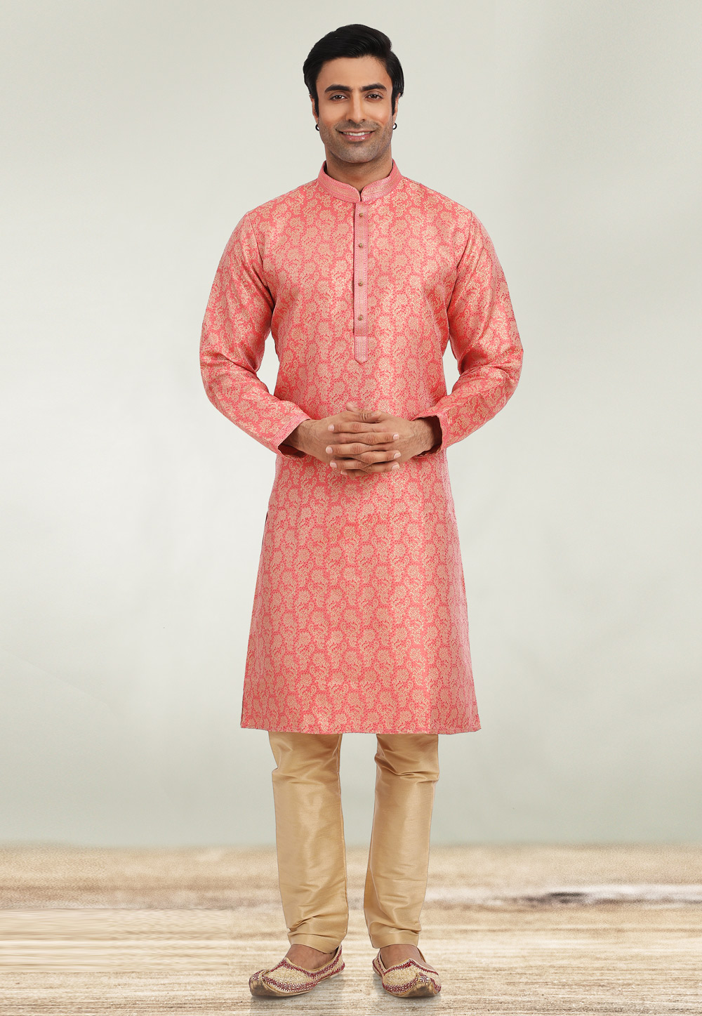 Pink Jacquard Kurta Pajama 257649