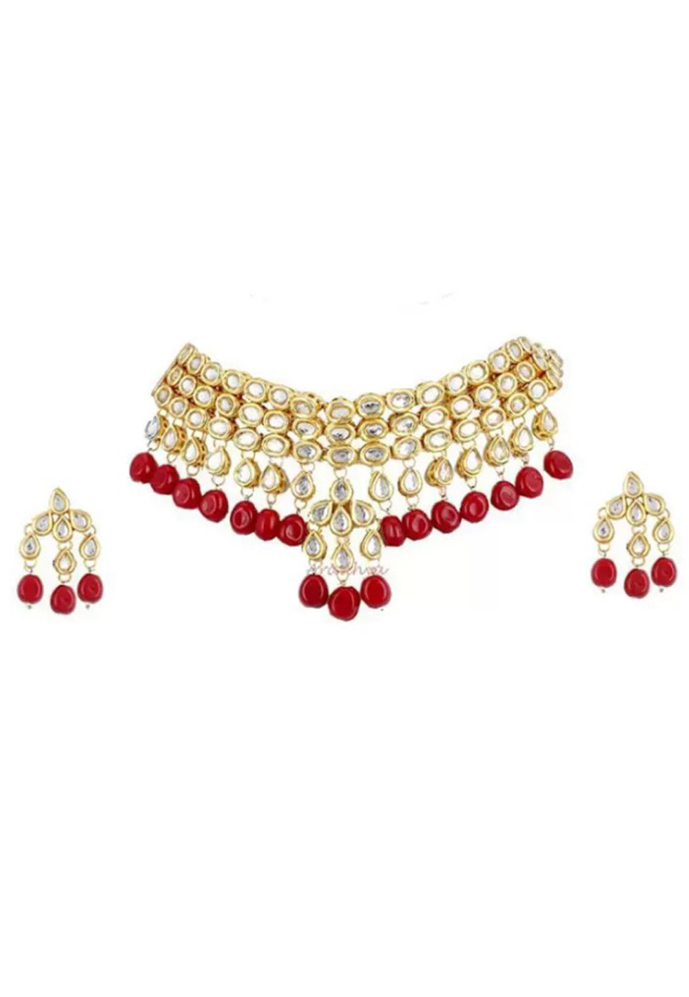Red Alloy Austrian Diamond Necklace Set Earrings 198957
