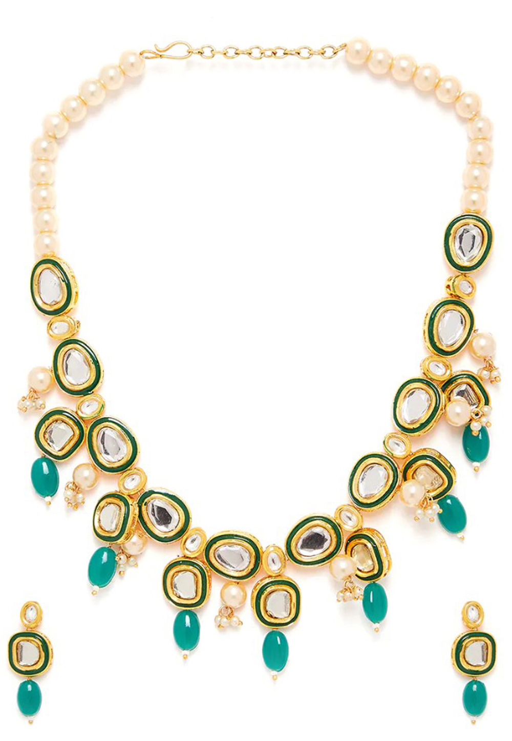 Green Alloy Austrian Diamond Necklace Set Earrings 198960