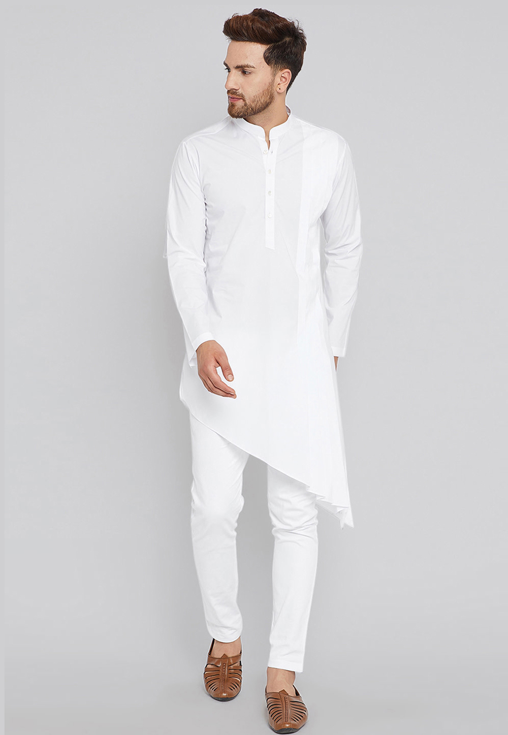White Cotton Readymade Kurta Pajama 213646