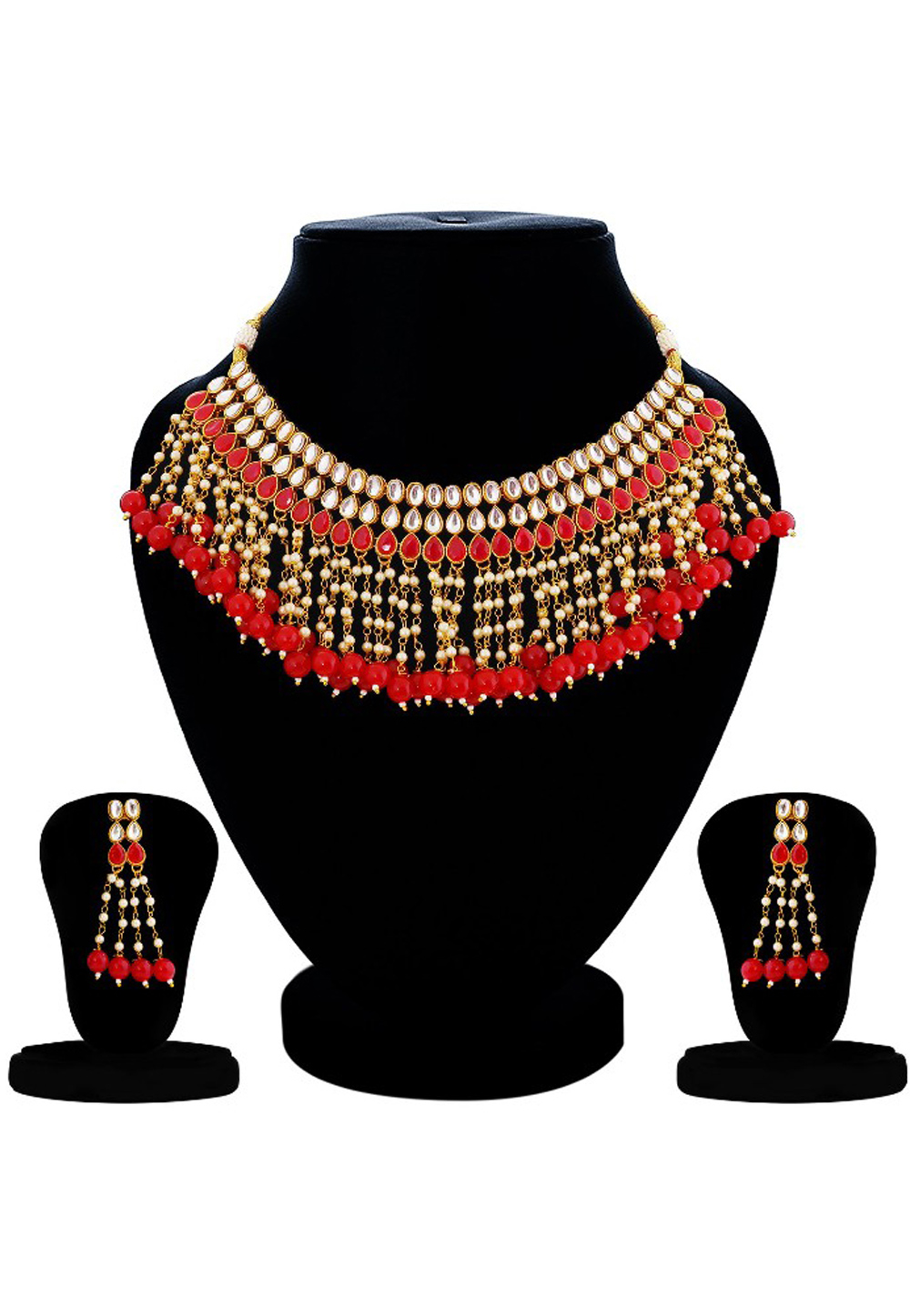 Red Alloy Austrian Diamond Necklace Set Earrings 198964