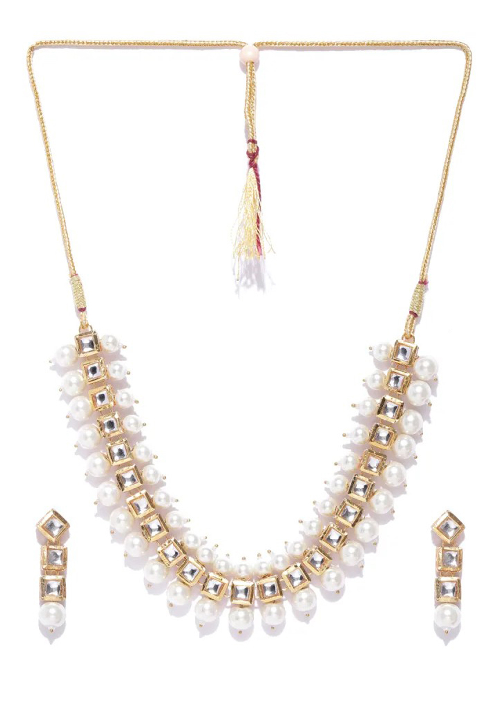 White Alloy Austrian Diamond Necklace Set Earrings 198966