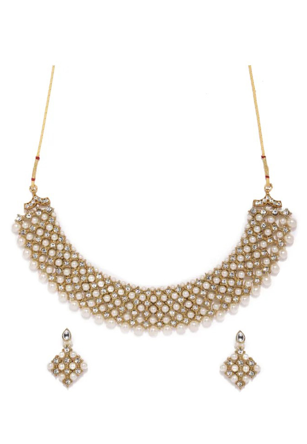 White Alloy Austrian Diamond Necklace Set Earrings 198969