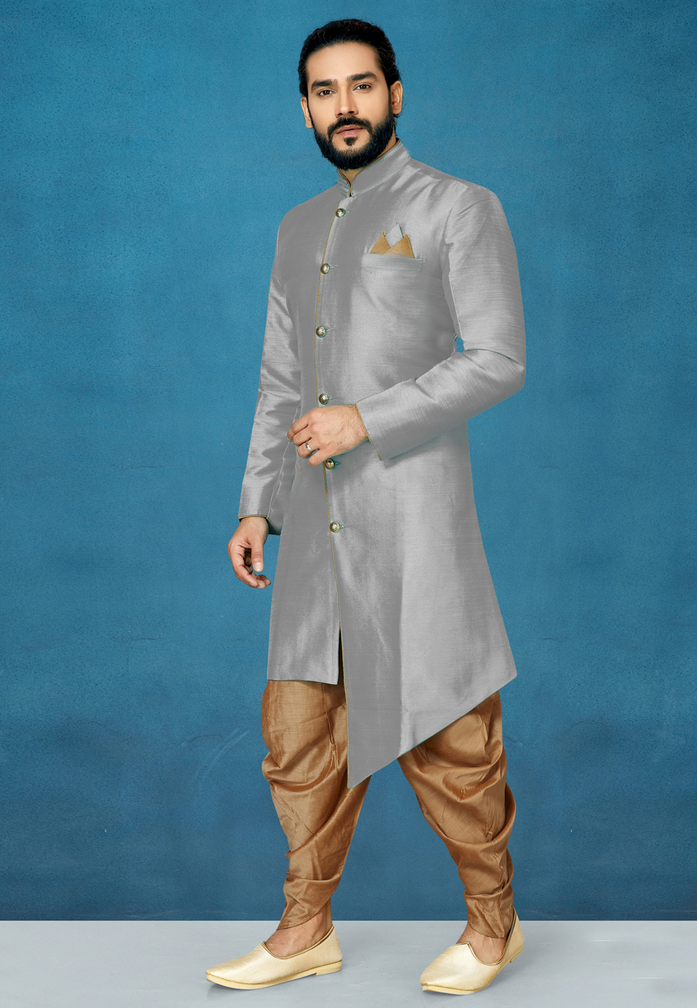 Grey Art Silk Indo Western Suit 244615